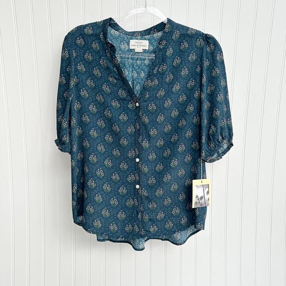 Trovata Blue Floral 3/4 Sleeve Button Down Blouse - Picture 5 of 7